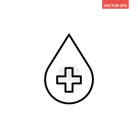 Illustration for Black single clear water drop plus line icon, simple pure liquid shape with positive quality flat design pictogram, infographic vector for app logo web button ui ux interface element isolated on white - Royalty Free Image