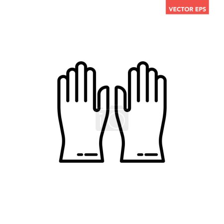 Illustration for Black single pair of rubber gloves line icon, simple washing wear flat design vector pictogram, infographic vector for app logo web website button ui ux interface elements isolated on white background - Royalty Free Image