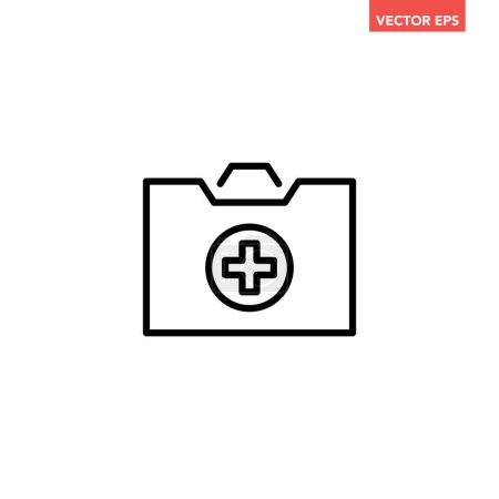 Illustration for Black single first aid kit line icon, simple doctor case box flat design vector pictogram, infographic vector for app logo web website button ui ux interface elements isolated on white background - Royalty Free Image