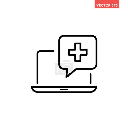 Illustration for Black single ehealth concept line icon, simple medical record stats on monitor flat design pictogram, infographic vector for app logo web button ui ux interface elements isolated on white background - Royalty Free Image