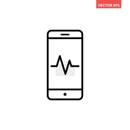 Illustration for Black single life pulse monitor line icon, simple digital cardiac care screen flat design pictogram, infographic vector for ads app logo web button ui ux interface element isolated on white background - Royalty Free Image