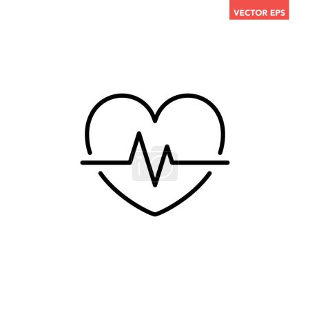 Illustration for Black single heartbeat pulse line icon, simple medical signage flat design pictogram, infographic vector for app logo web website button ui ux interface elements isolated on white background - Royalty Free Image
