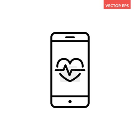 Illustration for Black single heart rate function monitor line icon, simple digital care flat design pictogram, infographic vector for ads app logo web button ui ux interface elements isolated on white background - Royalty Free Image