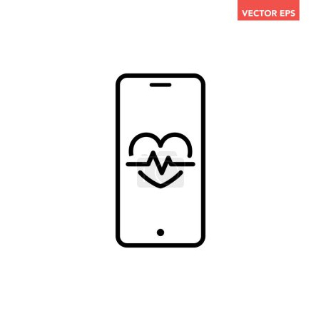 Illustration for Black single heart rate function monitor line icon, simple digital care flat design pictogram, infographic vector for ads app logo web button ui ux interface elements isolated on white background - Royalty Free Image