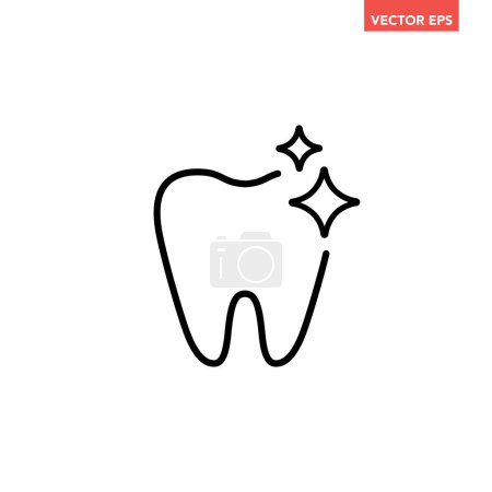 Illustration for Black single shine whitening tooth line icon, simple outline dental care flat design pictogram, infographic vector for app logo web button ui ux interface element isolated on white background - Royalty Free Image