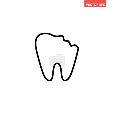 Illustration for Black single decay tooth line icon, simple outline dental problem care flat design pictogram, infographic vector for app logo web button ui ux interface element isolated on white background - Royalty Free Image
