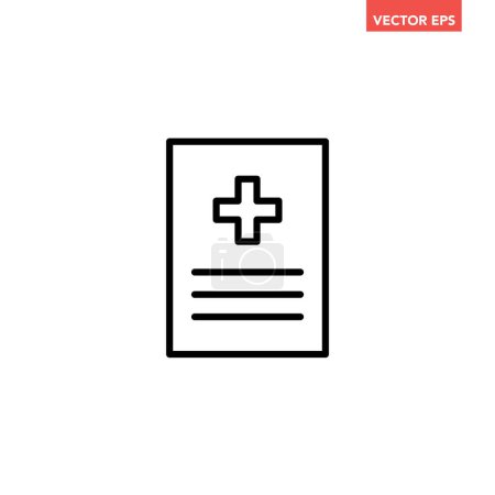 Illustration for Black single medical record line icon, simple outline medicine chest flat design pictogram, infographic vector for app logo web button ui ux interface elements isolated on white background - Royalty Free Image