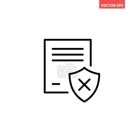 Illustration for Black single insurance policy not covered line icon, simple outline document flat design pictogram, infographic vector for app logo web button ui ux interface elements isolated on white background - Royalty Free Image