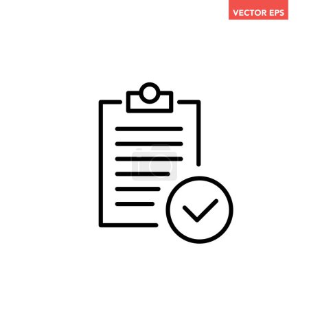 Illustration for Black single approved clipboard line icon, simple outline office project flat design pictogram, infographic vector for app logo web button ui ux interface element isolated on white background - Royalty Free Image