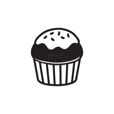 Téléchargez les illustrations : Icône de ligne de muffin unique noir. Pictogramme de design plat alimentaire café simple, illustration vectorielle clip art pour annonces app logo annonces bannière web bouton ui ux éléments d'interface isolés sur fond blanc - en licence libre de droit