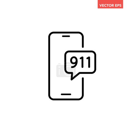 Illustration for Black emergency call 911 line icon, simple emergency help online flat design pictogram, infographic vector for app logo web website button ui ux interface elements isolated on white background - Royalty Free Image