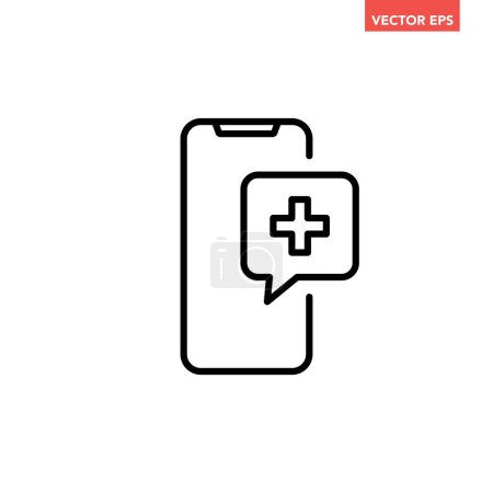 Illustration for Black single Telehealth line icon, simple digital health aid screen flat design pictogram, infographic vector for ads app logo web website button ui ux interface elements isolated on white background - Royalty Free Image