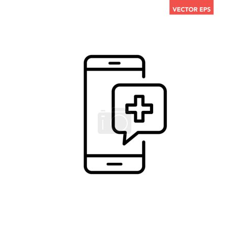 Illustration for Black single Telehealth line icon, simple digital health aid screen flat design pictogram, infographic vector for ads app logo web website button ui ux interface elements isolated on white background - Royalty Free Image