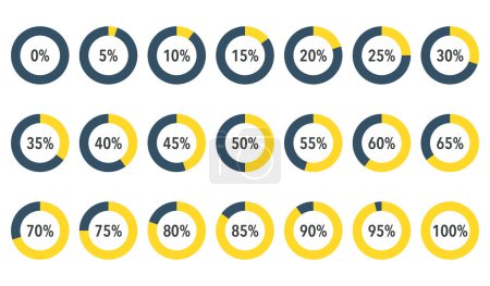 Illustration for Set of infographic piecharts / segment icons 10% - 100%, simple flat design loading data interface elements app button ui ux web, vector isolated on white background - Royalty Free Image