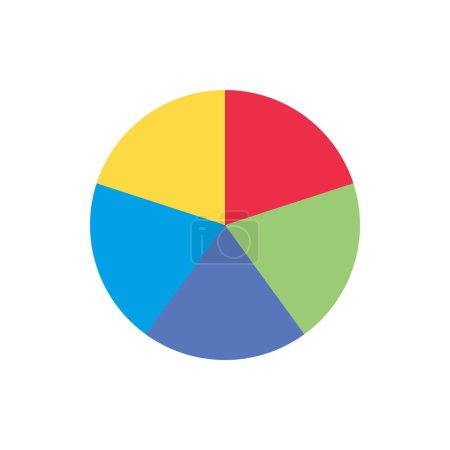 Illustration for Single separate round piecharts icon with 6 colours parts. Morden flat design vector business circular diagram & infographic for ads app logo button banner ui ux web isolated on white background - Royalty Free Image