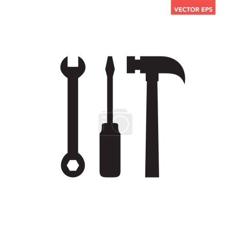 Illustration for Black screwdriver, wrench and hammer tools icon, used as simple clear sign and personal logo, glyphs flat design vector eps 10 isolated on white background - Royalty Free Image