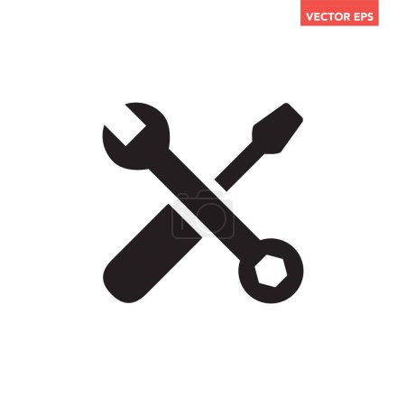 Illustration for Black screwdriver and wrench crossed icon, tools needed, simple professional equipment flat design infographic pictogram vector, app logo web button ui ux interface elements isolated on white background - Royalty Free Image