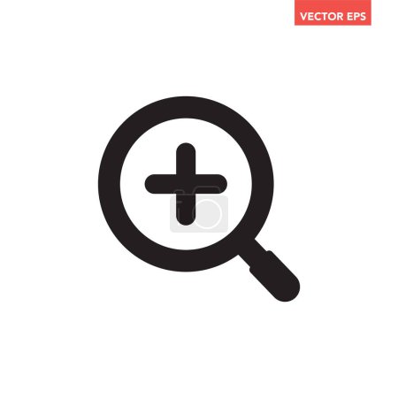Ilustración de Zoom redondo negro en el icono de búsqueda con +, simple resultado de búsqueda óptica pictograma vector de diseño plano, elementos de interfaz infográfica para el logotipo de la aplicación botón web ui ux aislado sobre fondo blanco - Imagen libre de derechos