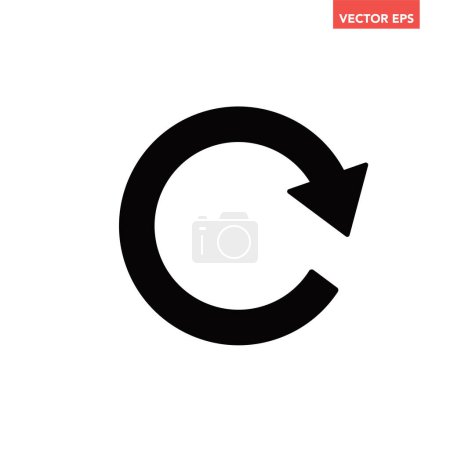 Illustration for Black replay or refresh arrow glyphs flat design icon, simple round turn workflow silhouette interface infographic concept element for app ui ux logo web button isolated on white background - Royalty Free Image