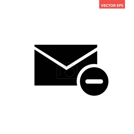 Illustration for Black single email with minus sign icon, simple delete old mail flat design vector pictogram, infographic interface elements for app logo web button ui ux isolated on white background - Royalty Free Image