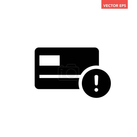 Illustration for Soiled black unsecured debit credit card icon, simple commercial not under protection flat design infographic pictogram vector, app logo web button ui ux interface element isolated on white background - Royalty Free Image