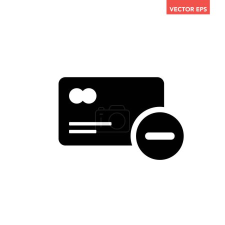 Illustration for Soiled black debit or credit card remove icon, simple failed commercial flat design infographic pictogram vector, app logo web button ui ux interface elements isolated on white background - Royalty Free Image
