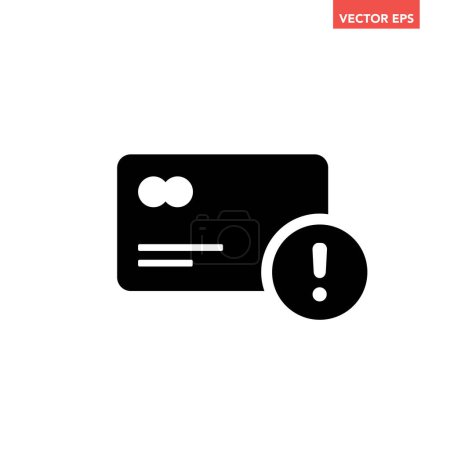 Illustration for Soiled black declined debit or credit card icon, simple payment rejection flat design infographic pictogram vector, for app logo web button ui ux interface elements isolated on white background - Royalty Free Image