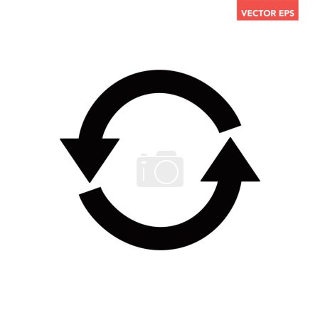 Illustration for Black round workflow refresh 2 arrows icon, simple two turn shapes turn workflow silhouette interface infographic concept element for app ui ux logo web button isolated on white background - Royalty Free Image