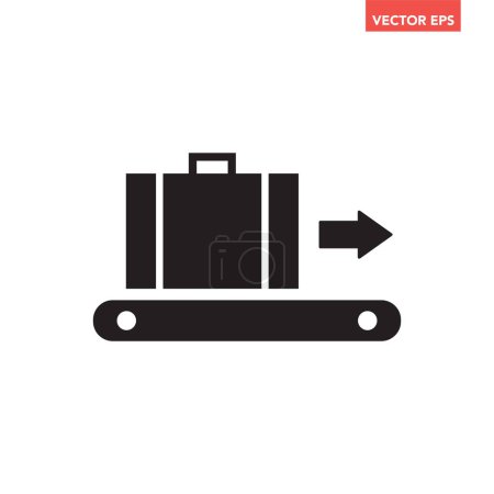 Illustration for Black office luggage baggage conveyor belt roller with arrow mark direction icon for interface elements app ui ux web button logo sign, graphic glyphs flat design vector isolated white background - Royalty Free Image