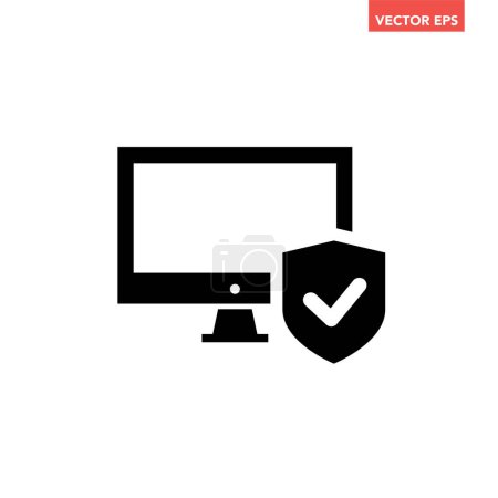 Illustration for Black digital computer secure confirmed icon, simple tech flat design illustration infographic pictogram vector, app logo web button ui ux interface element isolated on white background - Royalty Free Image