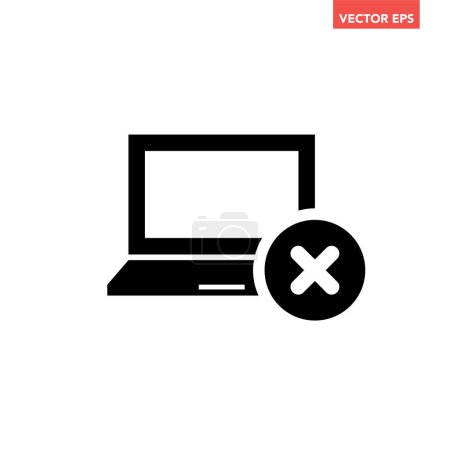 Illustration for Black modern digital office laptop with rejection icon, simple tech flat design illustration infographic pictogram vector, app logo web button ui ux interface elements isolated on white background - Royalty Free Image