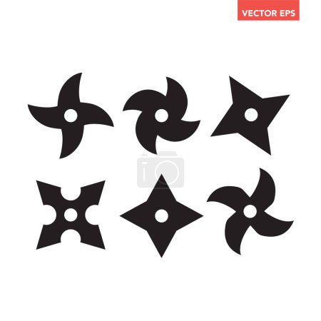 Ilustración de Conjunto de colección de iconos de hoja shuriken negro para elementos de interfaz, app ui ux web, glifos pictorgam diseño plano estilo vector eps 10 aislado sobre fondo blanco - Imagen libre de derechos