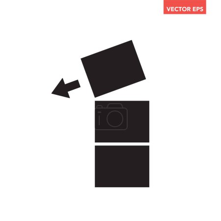 Illustration for Black stack of falling dropping boxes correctly with arrow icon, simple stacking limit warning interface element app ui ux web button logo, flat design pictogram vector isolated on white background - Royalty Free Image