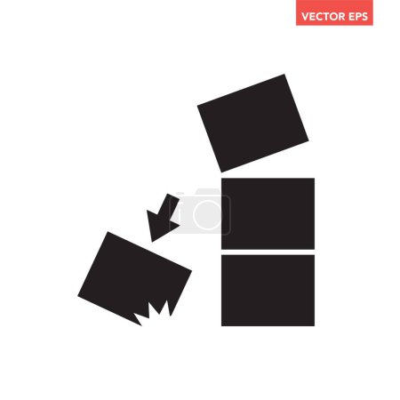Illustration for Black stack correctly with falling dropping broken boxes icon, simple stacking limit warning interface element app ui ux tag web button logo, flat design pictogram vector isolated on white background - Royalty Free Image