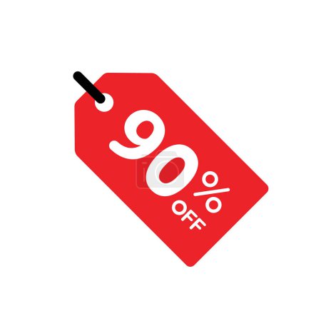 Illustration for Single red 90% price tag icon, simple round shopping sale label flat design vector pictogram, infographic vector for app logo web button ui ux interface elements isolated on white background - Royalty Free Image