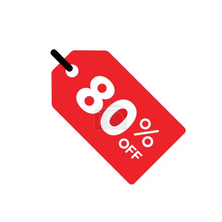Illustration for Single red 80% price tag icon, simple round shopping sale label flat design vector pictogram, infographic vector for app logo web button ui ux interface elements isolated on white background - Royalty Free Image