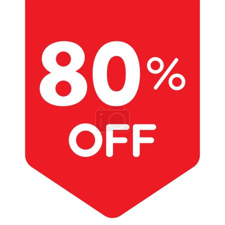 Illustration for Single red 80% corner price tag icon, simple round shopping sale label flat design vector pictogram, infographic vector for app logo web button ui ux interface elements isolated on white background - Royalty Free Image