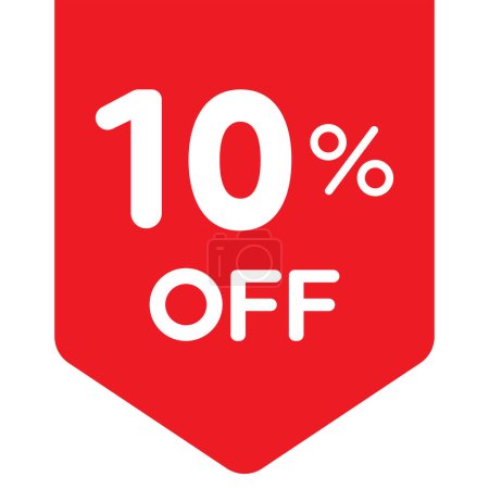 Illustration for Single red 10% corner price tag icon, simple round shopping sale label flat design vector pictogram, infographic vector for app logo web button ui ux interface elements isolated on white background - Royalty Free Image