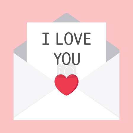 Illustration for Single colorful I love you letter mail with red heart shape stamp flat design illustration for Valentine day, Mother's day, Women's Day interface app icon ui ux banner web isolated on pink background - Royalty Free Image