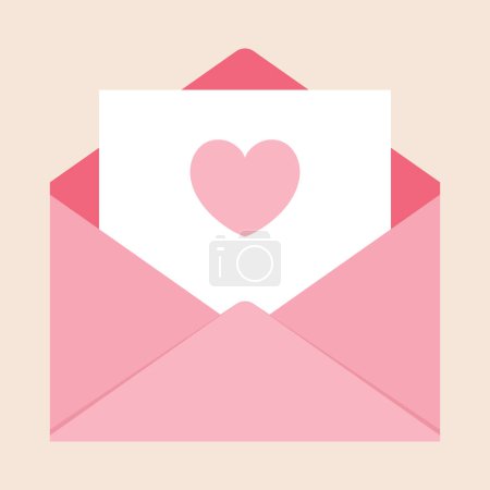 Illustration for Single pink love message mail with red heart shape stamp graphic flat design illustration for Valentine day, Mother's day, Women's Day interface app icon ui ux banner web isolated on pink background - Royalty Free Image