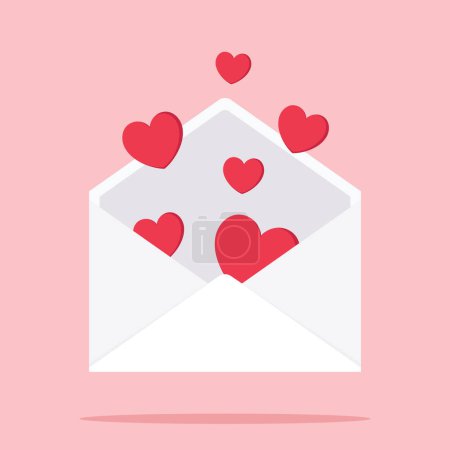 Illustration for Single happy valentine's day letter with flying red hearts graphic flat design illustration for Valentine day, Mother's day, Women's Day interface app icon ui ux banner web isolated on pink background - Royalty Free Image