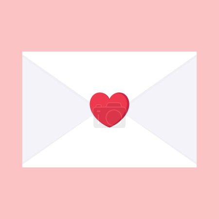 Illustration for Single love letter mail with red heart shape stamp graphic flat design illustration vector for Valentine day, Mother's day, Women's Day interface app icon ui ux banner web isolated on pink background - Royalty Free Image