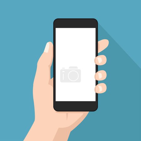 Illustration for Hand hold mobile phone with blank screen. isolated vector illustration - Royalty Free Image