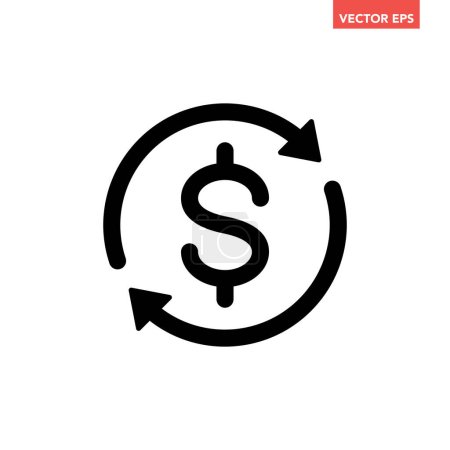 Black round money transfer line icon, simple arrow financial usd dollar mark sale flat design vector pictogram, infographic interface elements for app logo web button ui ux isolated on white background