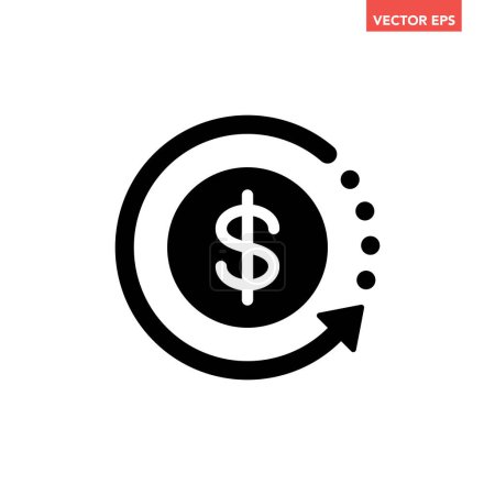 Illustration for Black round cashback refund mark icon, simple foreign financial investment check flat design vector pictogram, infographic interface elements for app logo web button ui ux isolated on white background - Royalty Free Image