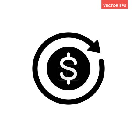 Illustration for Black round money transfer icon, simple arrow financial usd dollar mark sale flat design vector pictogram, infographic interface elements for app logo web button ui ux isolated on white background - Royalty Free Image