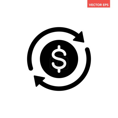 Black round money transfer icon, simple arrow financial usd dollar mark sale flat design vector pictogram, infographic interface elements for app logo web button ui ux isolated on white background