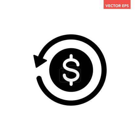 Black round cashback refund mark icon, simple foreign financial investment check flat design vector pictogram, infographic interface elements for app logo web button ui ux isolated on white background
