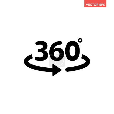 Illustration for Black single round 360 degrees icon, simple arrow rotation shape flat design vector pictogram vector for app ads logotype web website button ui ux interface elements isolated on white background - Royalty Free Image