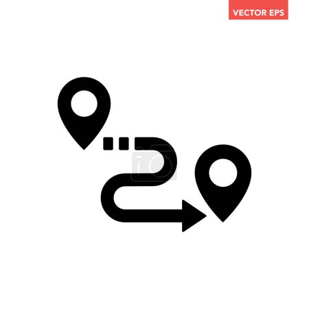 Illustration for Black single route tracking icon, simple 2 pins path searching tags flat design vector pictogram vector for app ads logotype web website button ui ux interface elements isolated on white background - Royalty Free Image